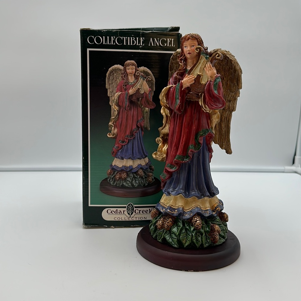 Cedar Creek Collectable Large Resin Colorful Figurine ANGEL with  Harp